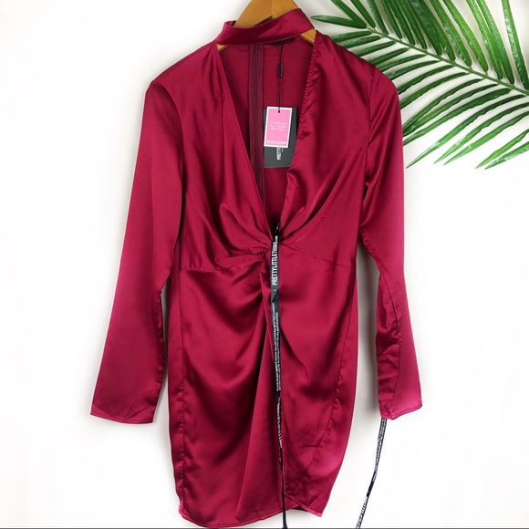 Prettylittlething Red Satin Dress NWT Size 8 - Picture 7 of 8